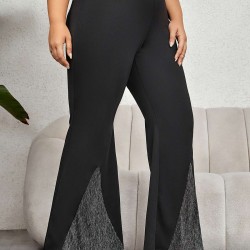 Plus Size Black  Solid Flare Pants