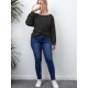 Plus Size Solid Twisted Boatneck Long Sleeve Tops