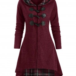 Wine Red  Chenille Horn Button Coat