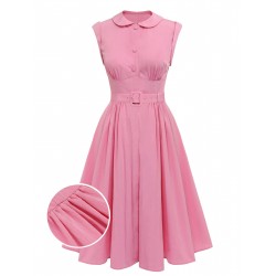 Pink  Doll Collar Solid Dress