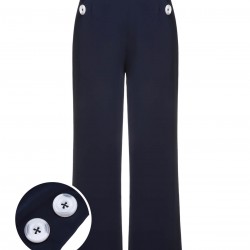 Pre-Sale Dark Blue  Solid Button Straight Pants