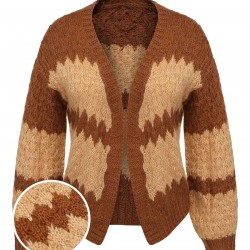 Brown  Patchwork Long Sleeve Sweater
