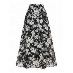 Black&White  Floral Print A-Line Skirt