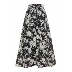 Black&White  Floral Print A-Line Skirt