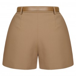 Khaki  Solid Casual Shorts With Belt
