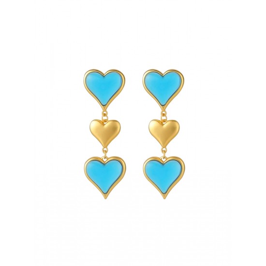 Blue & Gold Heart Dangle Earrings