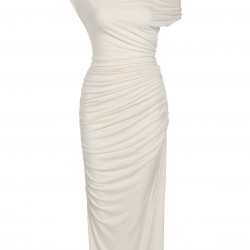 Ivory  Cap Sleeve Slim Pleated Dress