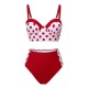 Red  Polka Dot Pleated Swimsuit