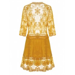 Yellow  Lace Crochet Cutout Cover Up