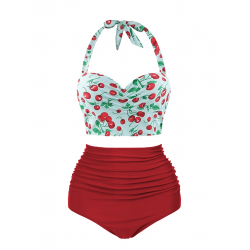  Red Cherry Halter Swimsuit