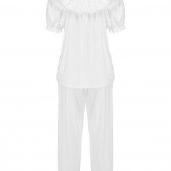 White Modal Puff Sleeve Bib Pajama Set